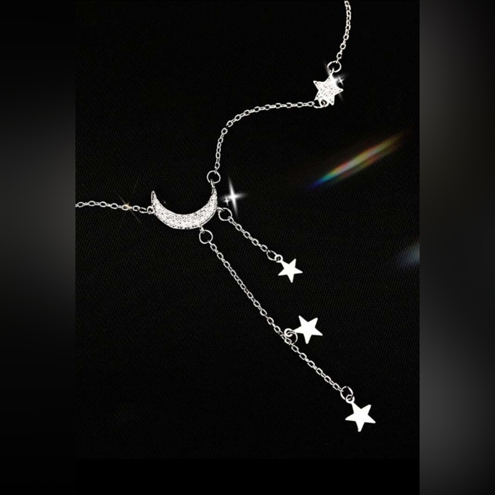 Elegant Silver Moon and Star Necklace - Picture 3 of 3